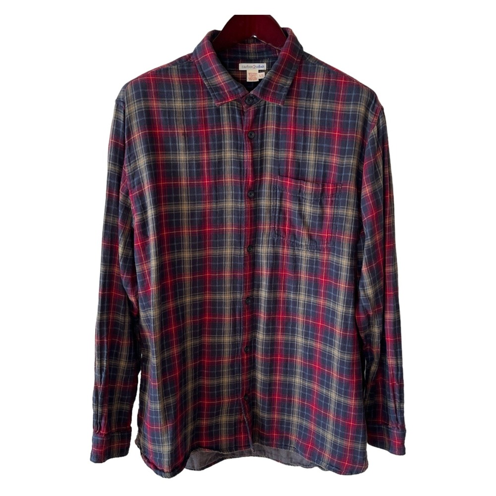 Carbon 2 Cobalt Upper Echelon Flannel Button Up Mens L Plaid Long Sleeve Shirt